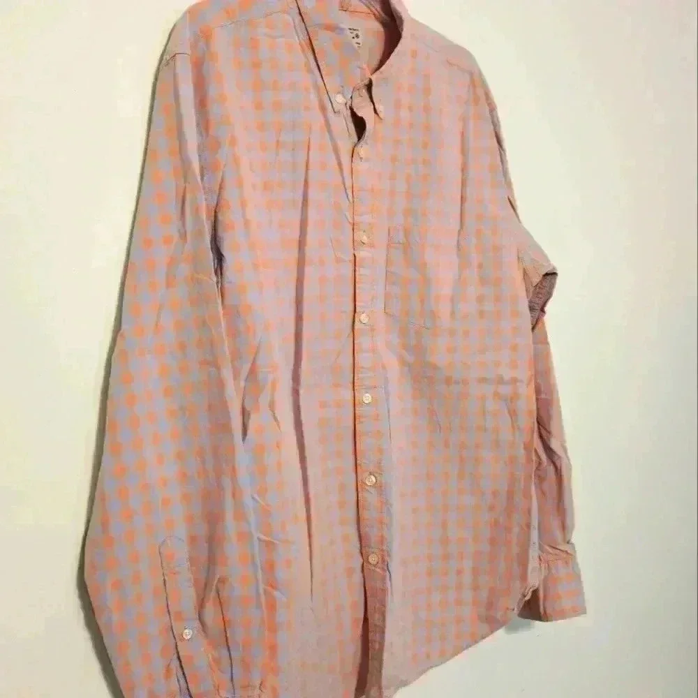 J.Crew Shirt Mens XL Orange Blue Checkered Flannel Button Down